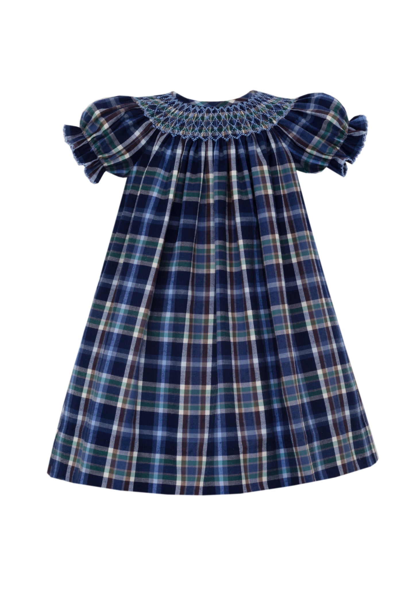LUCIA Blue & Brown Plaid Bishop Short Sleeve
