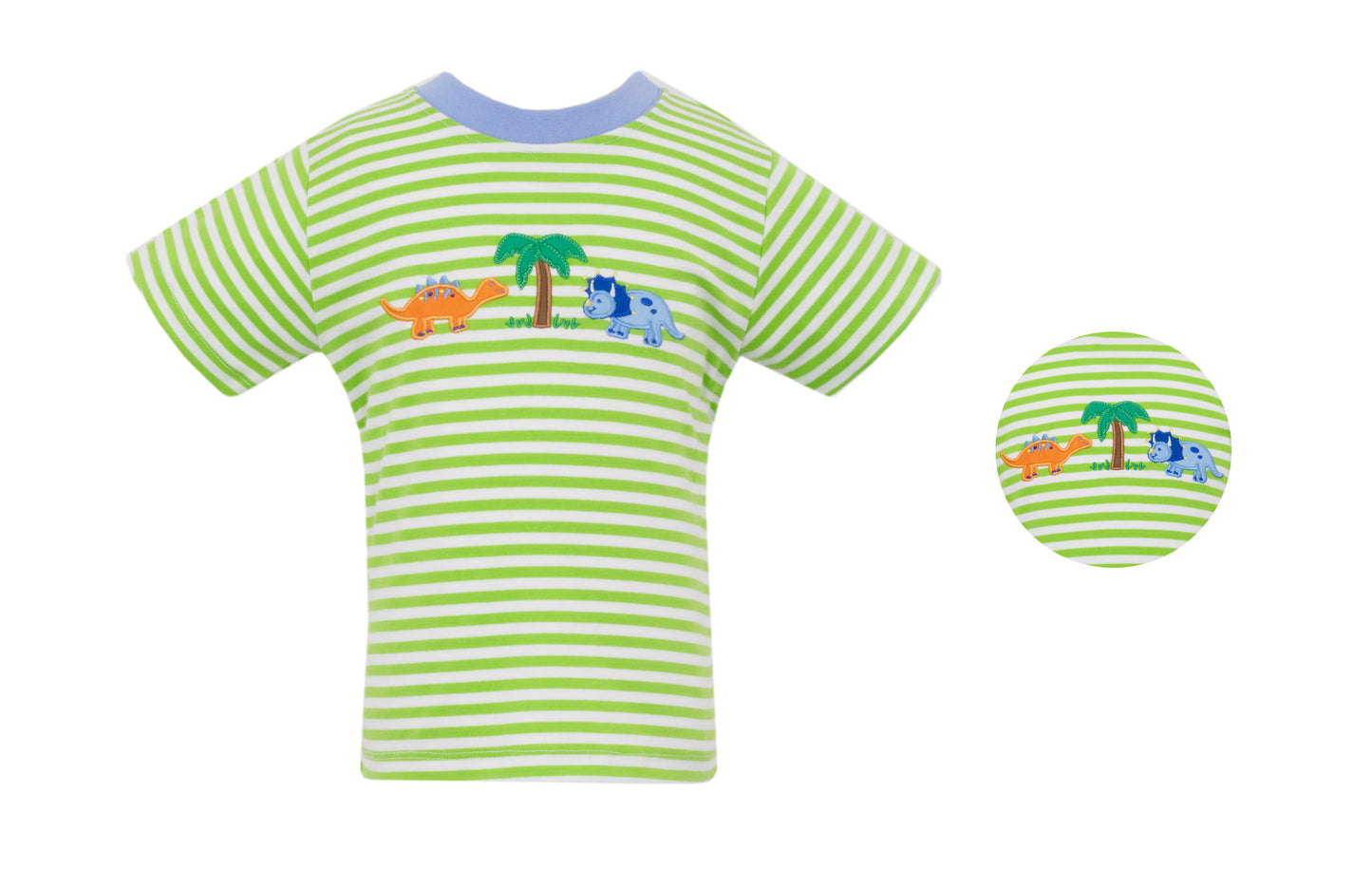 Green knit striped dinosaur tee