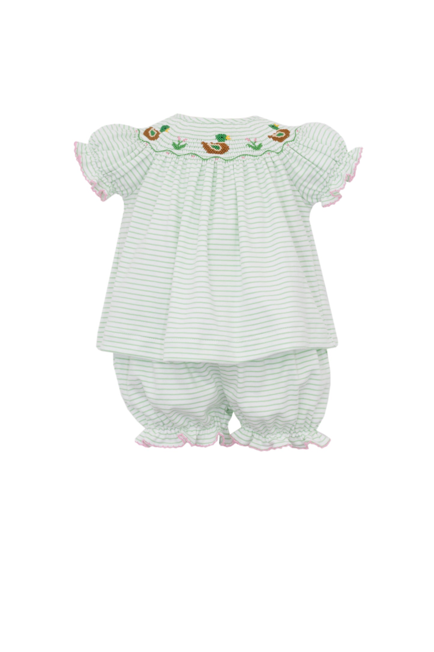 MALLARD DUCKS - Green knit stripe bishop bloomer set
