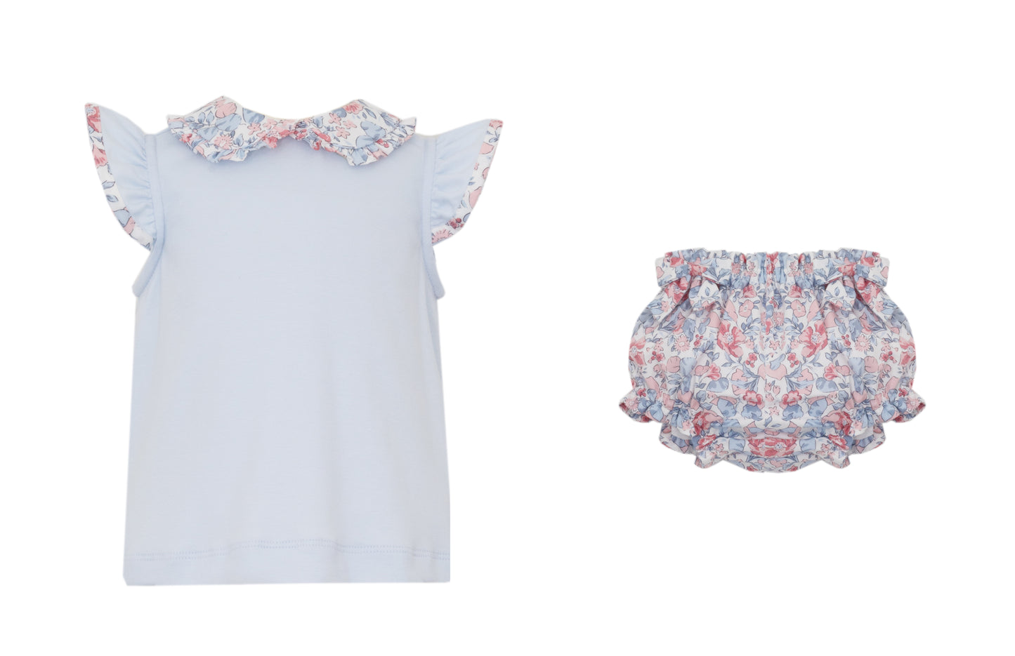 Blue Pink Liberty Floral Bloomer & Knit Top Set