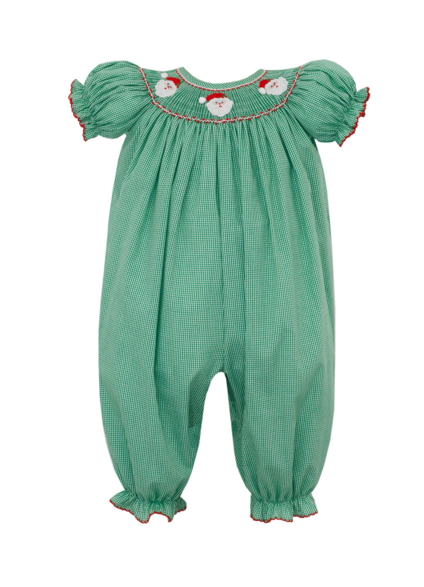 SANTA FACE Girl's green gingham long bishop bubble