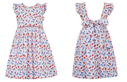 Liberty Print Summer Berries Girl's Sundress with bow in the back
