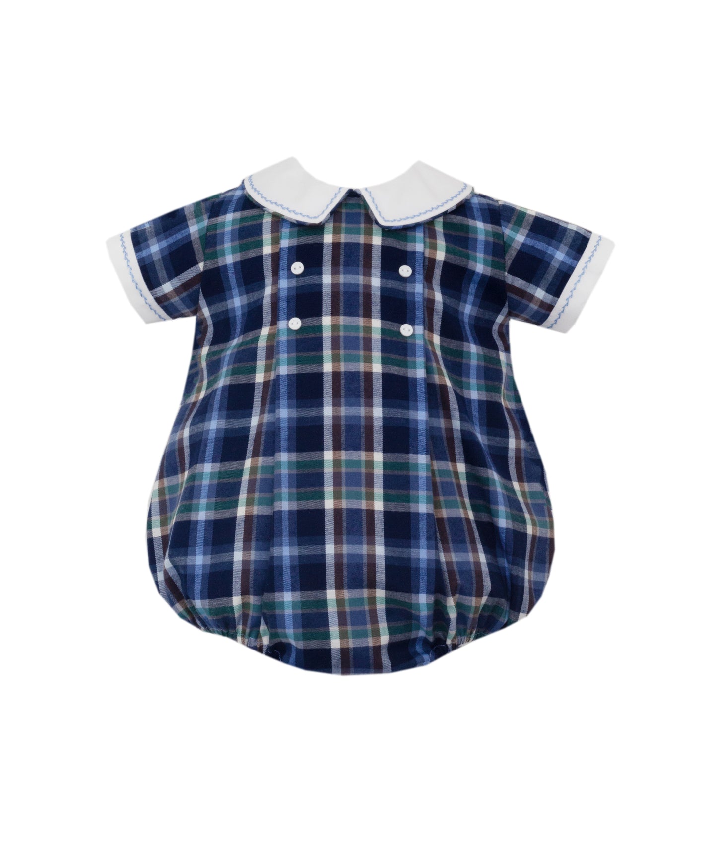 LUCAS Blue & Brown Plaid boy's short bubble