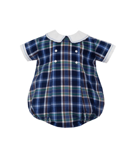 LUCAS Blue & Brown Plaid boy's short bubble
