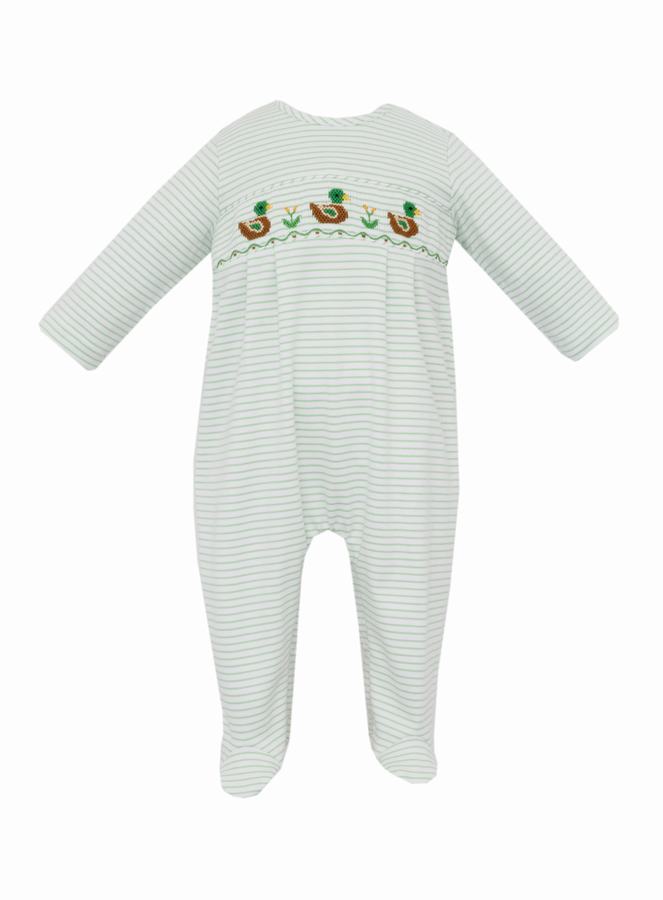 MALLARD DUCK BOYS - Green knit stripe boys long footie (without feet)
