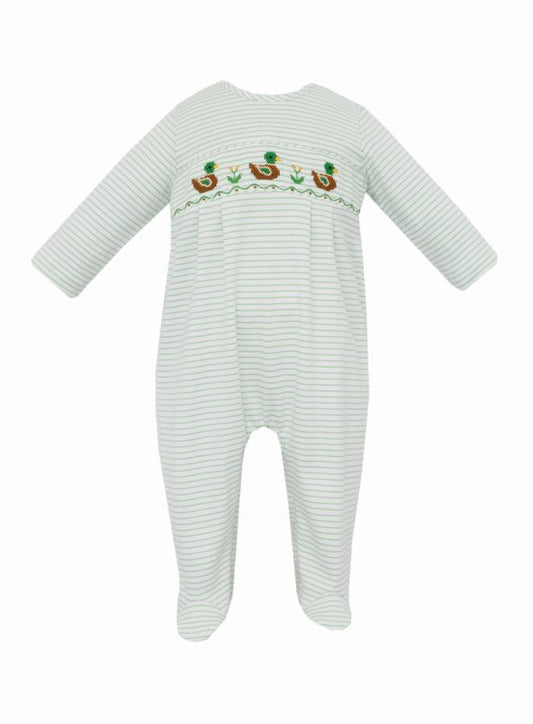MALLARD DUCK BOYS - Green knit stripe boys long footie (without feet)