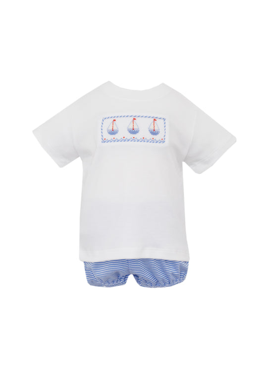 Sailboats Boy's periwinkle blue striped knit t-shirt set