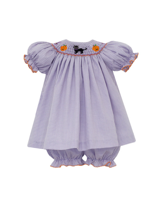 HALLOWEEN GIRL'S - Purple gingham girl's bishop bloomer set