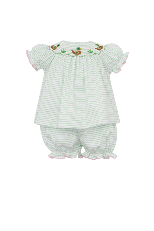 MALLARD DUCKS - Green knit stripe bishop bloomer set